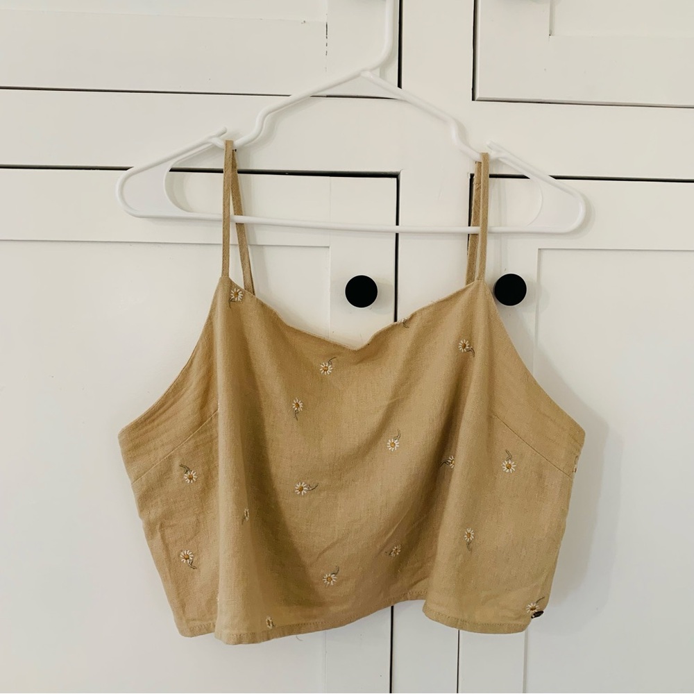 Ghanda Tan Floral Crop Open Back Top Size 14